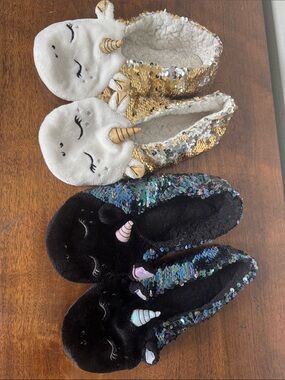 Unicorn Sequin Slippers - 2 pairs, Gold & Black